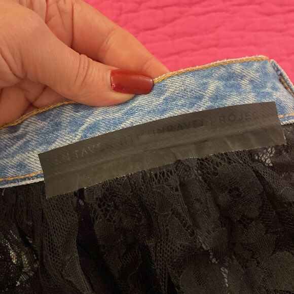 NWT Unravel Project Black Lace overall Denim Skirt, size 25 - Picture 8 of 9